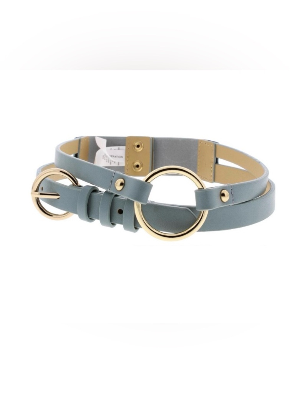NWT BCBGeneration Slate Blue Double-Ring Elastic Back Belt w. Gold Size M/L